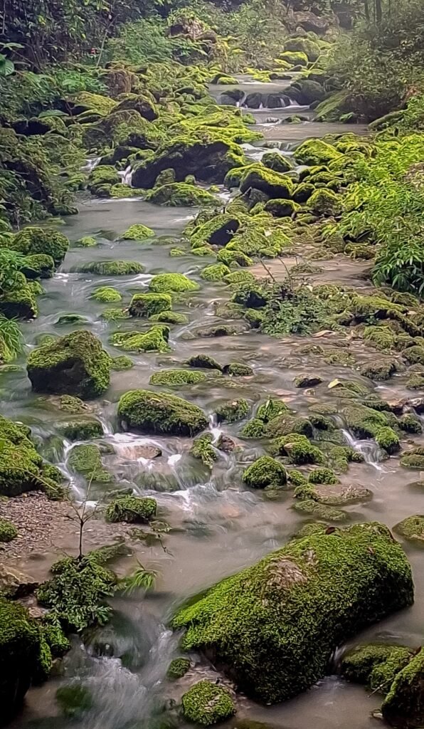 Waterfall flowing through the rocky landscape at Wulong, China